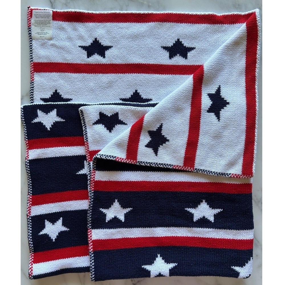 Toys R Us Stars and Stripes Cotton Knit Baby Blanket Vintage 1995 Patriotic USA